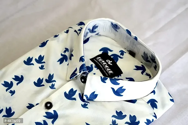 Designer Lycra Printed White  Regular Fit Full Sleeve Shirts For Men-thumb2