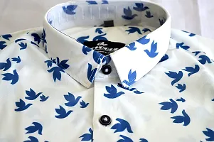 Designer Lycra Printed White  Regular Fit Full Sleeve Shirts For Men-thumb2
