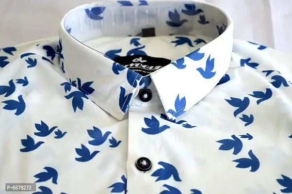 Designer Lycra Printed White  Regular Fit Full Sleeve Shirts For Men-thumb3