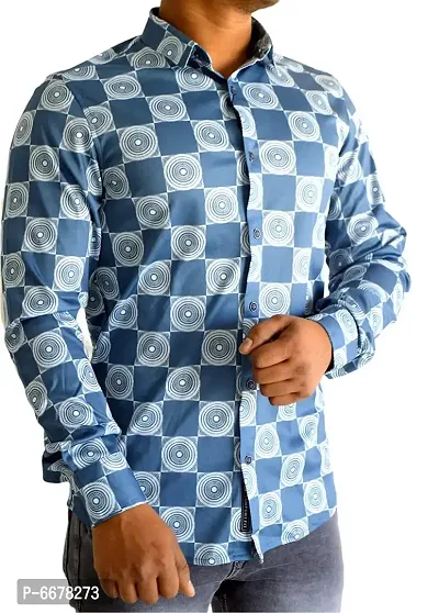 Designer Lycra Printed Light Blue  Regular Fit Full Sleeve Shirts For Men