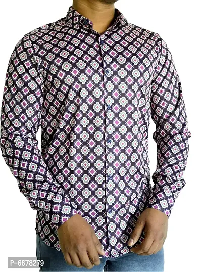 Designer Lycra Printed Purple Regular Fit Full Sleeve Shirts For Men