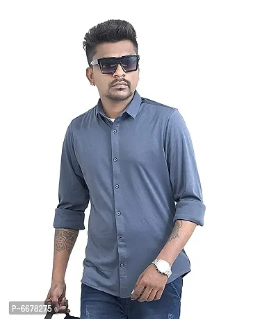 Designer Lycra Printed Grey  Regular Fit Full Sleeve Shirts For Men
