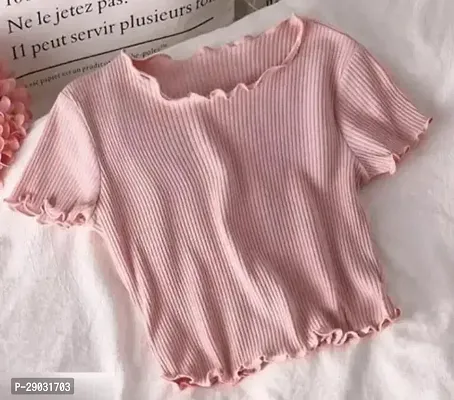 Elegant Pink Cotton Blend Solid Top For Women