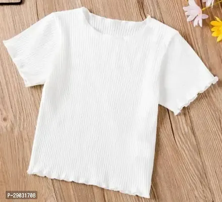 Elegant White Cotton Blend Solid Top For Women-thumb0