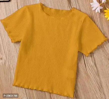 Elegant Yellow Cotton Blend Solid Top For Women-thumb0