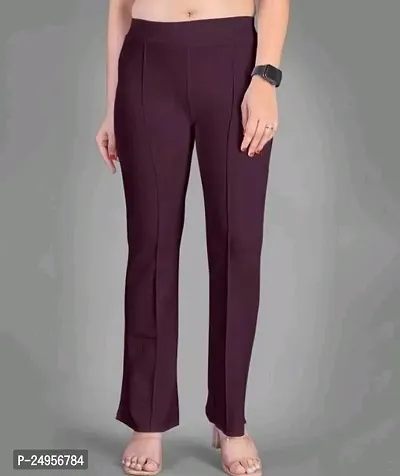 WOODZON Cotton Blend Bootcut Parallel Trouser Pants for Women Regular Fit, Bellbottom Straight Pants for Womens (Pack of 1) (XL) Maroon-thumb3