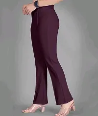 WOODZON Cotton Blend Bootcut Parallel Trouser Pants for Women Regular Fit, Bellbottom Straight Pants for Womens (Pack of 1) (XL) Maroon-thumb1