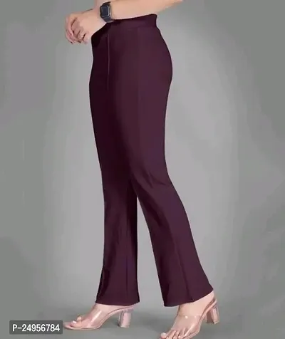 WOODZON Cotton Blend Bootcut Parallel Trouser Pants for Women Regular Fit, Bellbottom Straight Pants for Womens (Pack of 1) (XL) Maroon-thumb2
