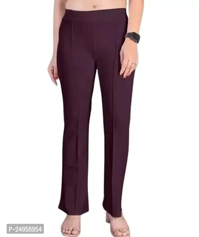 WOODZON Cotton Blend Bootcut Parallel Trouser Pants for Women Regular Fit, Bellbottom Straight Pants for Womens (Pack of 1) (M) Maroon
