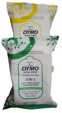 WOODZON DYMO Aloe vera  Cucumber Facial Wipes Calming  Soothing 3in1 Face || Hands || Body Cleansing Wipes (Each Pack contains 25 wipes inside)-thumb3