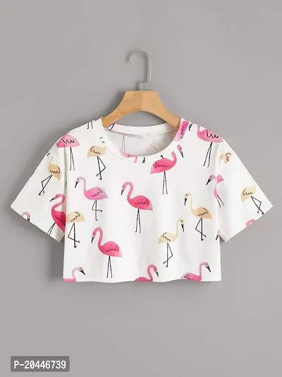 Flamingo Print White  Soft Tee Shirt Top