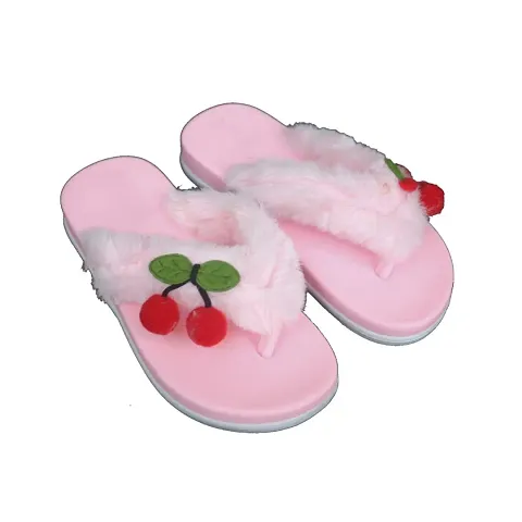 HEYINZ Fur Design Casual Flip Flop Girls Kids Slippers |Girls Slip on Flip Flop Slippers|Kids Slippers(18months to 9years) (Pink, numeric_1)