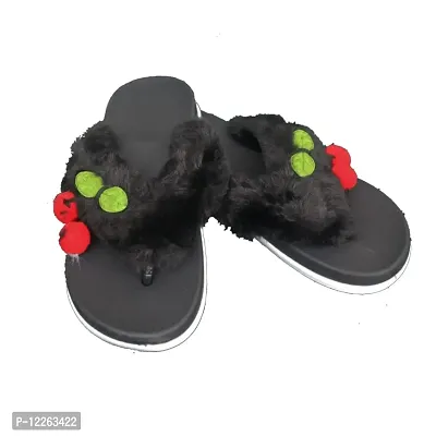 HEYINZ Fur Design Casual Flip Flop Girls Kids Slippers |Girls Slip on Flip Flop Slippers|Kids Slippers(18months to 9years) (Black, numeric_2)-thumb4