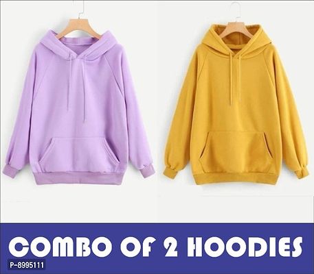 Classic Fleece Solid Hoodie Sweatshirts for Women, Pack of 2
