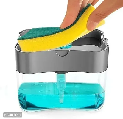 Plastic Liquid Soap Press Type Pump Dispenser With Sponge Holder For Kitchen Sink Dishwasher 400 Ml-thumb0