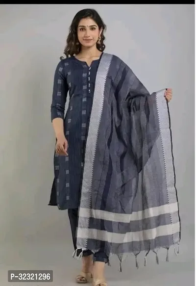 Fancy Khadi Cotton Kurta Bottom And Dupatta Set For Women-thumb0