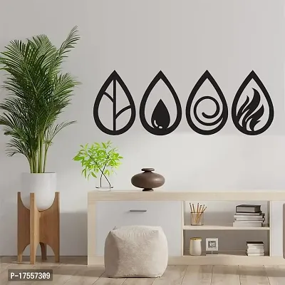 EFINITO Four Elements Wall Art, Wall Decor, Set of Black Wooden Water Drop Shape Art 4 Elements home decor items for Livingroom Bedroom Kitchen Office Cafe Wall (23x23) cm each (4pcs)