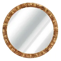 Efinito 13 Inches Round Wall Mirror for Bathroom Wash Basin Living Room Bedroom Drawing Room Makeup Vanity Mirror Wooden Look-thumb4