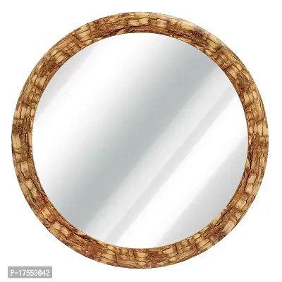 Efinito 13 Inches Round Wall Mirror for Bathroom Wash Basin Living Room Bedroom Drawing Room Makeup Vanity Mirror Wooden Look-thumb5