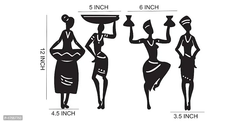 EFINITO Tribal Women 4 Pcs. Set Abstract Wall Decor for Home living Room Office bedroom hall Decoration/Wall Art- Black, Medium (Medium 10 inch)-thumb3