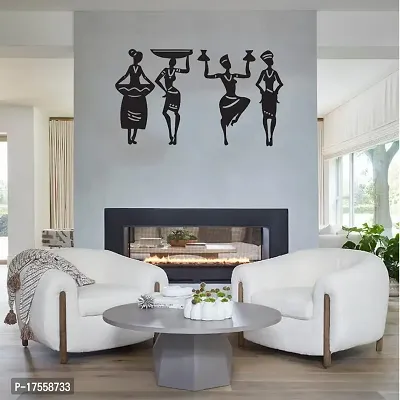 EFINITO Tribal Women 4 Pcs. Set 12 Inches Height Abstract Wall Decor for Home living Room Office bedroom hall kitchen Decoration Wall Art - Black-thumb2