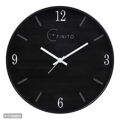 EFINITO Black Wall Clock 8 Inch Silent Non Ticking Quartz Battery Operated Easy to Read Decorative Round Sleek Design for Home Kitchen Bedroom Office Living Room Clocks, Silver Numbers