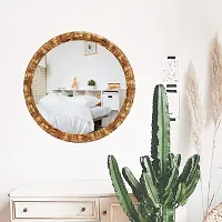 EFINITO 13 Inch Round Wall Mirror for Bathroom Wash Basin Living Room Bedroom Drawing Room Makeup Vanity Wooden Look Mirror-thumb3