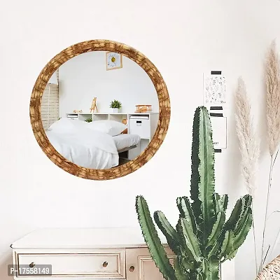 EFINITO 13 Inch Round Wall Mirror for Bathroom Wash Basin Living Room Bedroom Drawing Room Makeup Vanity Wooden Look Mirror-thumb4