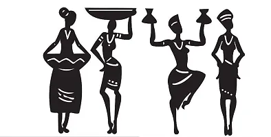 EFINITO Tribal Women 4 Pcs. Set Abstract Wall Decor for Home living Room Office bedroom hall Decoration/Wall Art- Black, 12 Inch-thumb4