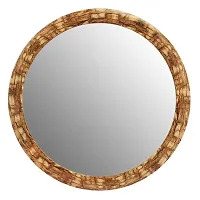 Efinito 13 Inches Round Wall Mirror for Bathroom Wash Basin Living Room Bedroom Drawing Room Makeup Vanity Mirror Wooden Look-thumb3