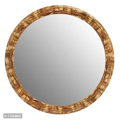 Efinito 13 Inches Round Wall Mirror for Bathroom Wash Basin Living Room Bedroom Drawing Room Makeup Vanity Mirror Wooden Look-thumb4