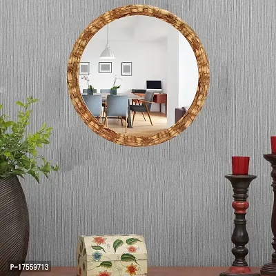 EFINITO 13 Inch Round Wall Mirror for Bathroom Wash Basin Living Room Bedroom Drawing Room Makeup Vanity Wooden Look - Mirror-thumb5