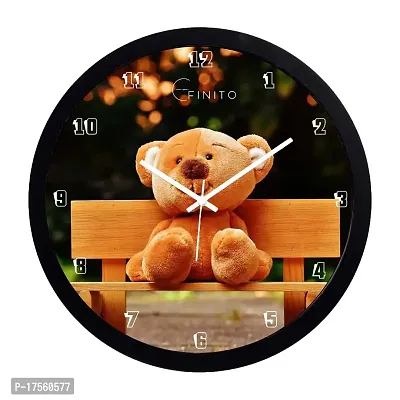 EFINITO 13 Inch Teddy Wall Clock for Home Living Room Office Bedroom Hall Kids Room Silent Movement-thumb0
