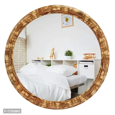 Efinito 13 Inches Round Wall Mirror for Bathroom Wash Basin Living Room Bedroom Drawing Room Makeup Vanity Mirror Wooden Look