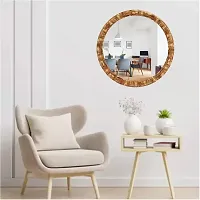 EFINITO 13 Inch Round Wall Mirror for Bathroom Wash Basin Living Room Bedroom Drawing Room Makeup Vanity Wooden Look - Mirror-thumb2