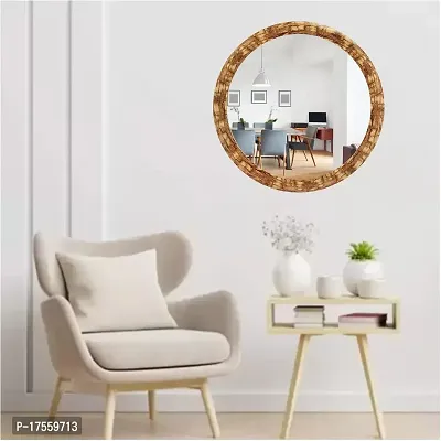 EFINITO 13 Inch Round Wall Mirror for Bathroom Wash Basin Living Room Bedroom Drawing Room Makeup Vanity Wooden Look - Mirror-thumb3