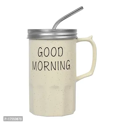 EFINITO Good Morning Coffee Mug with Metal Straw - 450 ML-thumb2