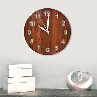 EFINITO Wooden Simple Numerical Round Shaped Wall Clock for Home D?cor Size 25 x 25 cm,10 Inches (Brown)-thumb3