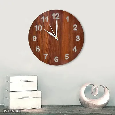 EFINITO Wooden Simple Numerical Round Shaped Wall Clock for Home D?cor Size 25 x 25 cm,10 Inches (Brown)-thumb4