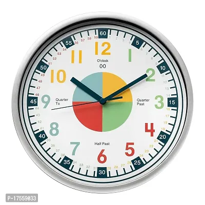 EFINITO Plastic White Telling Time Analog Silent Teaching Clock for Homeschool, Classroom, Teachers and Parents