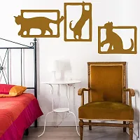 EFINITO 3 Pcs Cute Cat Shadow Wall Art, Wall Decor, Set of Golden Wooden home decor items for Livingroom Bedroom Kitchen Office Cafe Wall (23x23) cm each-thumb1