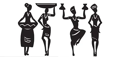 EFINITO Tribal Women 4 Pcs. Set Abstract Wall Decor for Home living Room Office bedroom hall Decoration/Wall Art- Black, Medium (Medium 10 inch)-thumb1