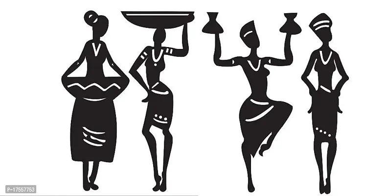 EFINITO Tribal Women 4 Pcs. Set Abstract Wall Decor for Home living Room Office bedroom hall Decoration/Wall Art- Black, Medium (Medium 10 inch)-thumb2