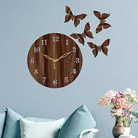 EFINITO Designer Wooden Brown Wall Clock with Wooden Butterflies Stylish Wall Watch for Home Living Room Hall Bedroom Kitchen Office Kids Room - Silent Movement 25cm x 25cm-thumb3