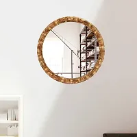 EFINITO 13 Inch Round Wall Mirror for Bathroom Wash Basin Living Room Bedroom Drawing Room Makeup Vanity Wooden Look Mirror-thumb4