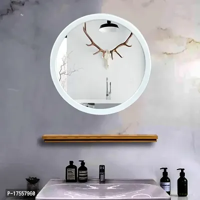 EFINITO 13 Inch Round Wall Mirror for Bathroom Wash Basin Living Room Bedroom Drawing Room Makeup Vanity Mirror - White-thumb2