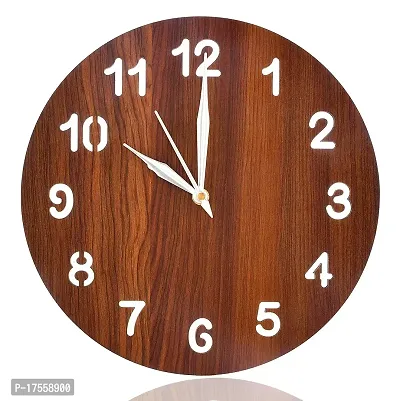 EFINITO Wooden Simple Numerical Round Shaped Wall Clock for Home D?cor Size 25 x 25 cm,10 Inches (Brown)