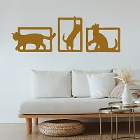 EFINITO 3 Pcs Cute Cat Shadow Wall Art, Wall Decor, Set of Golden Wooden home decor items for Livingroom Bedroom Kitchen Office Cafe Wall (23x23) cm each-thumb3