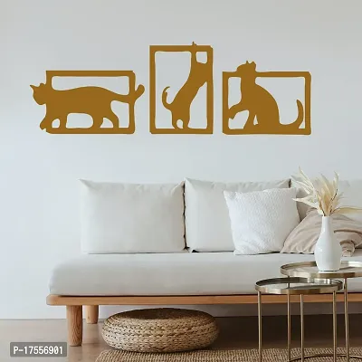 EFINITO 3 Pcs Cute Cat Shadow Wall Art, Wall Decor, Set of Golden Wooden home decor items for Livingroom Bedroom Kitchen Office Cafe Wall (23x23) cm each-thumb4