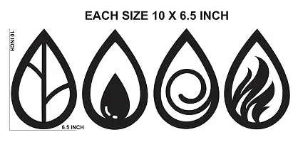 EFINITO Four Elements Wall Art, Wall Decor, Set of Black Wooden Water Drop Shape Art 4 Elements home decor items for Livingroom Bedroom Kitchen Office Cafe Wall (23x23) cm each (4pcs)-thumb1